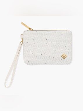 NWT Kendra Scott White Tweed Textured Wristlet Pouch with Gold Accent